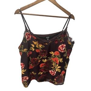 A.N.A. RAISIN FLORAL CRUSHED VELVET SPAGHETTI STRAP TOP SIZE XL NWT